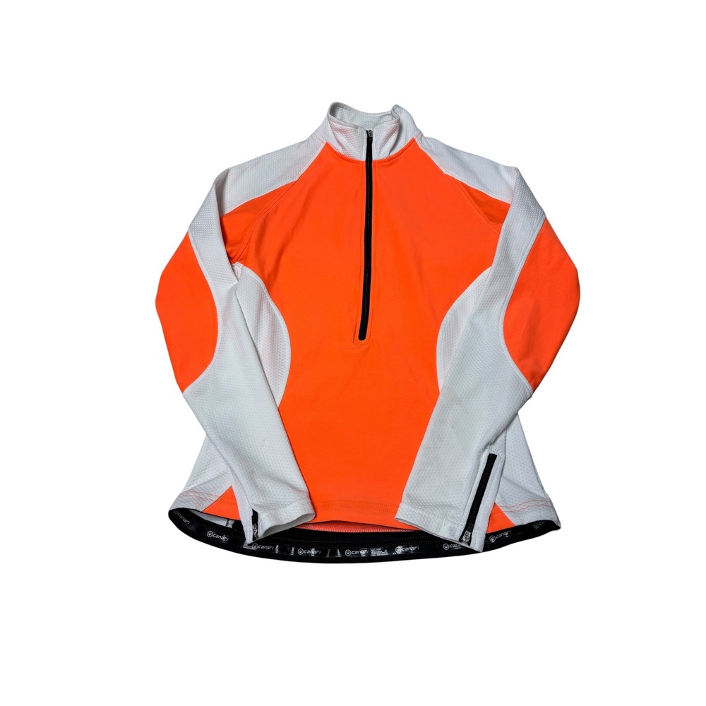 Canari Womens Cycling Jersey Neon Orange White Long Sleeve 1/4 Zip Size M